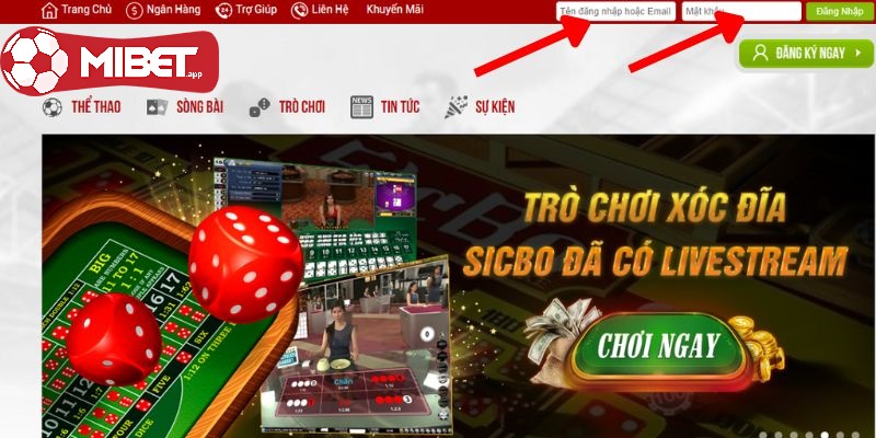 Truy cập vào trang chủ hoặc ứng dụng MIBET